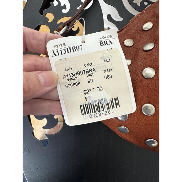 1980s/90s leather handbag with silver metal studs on front and back by Doncaster - Picture 7 of 7